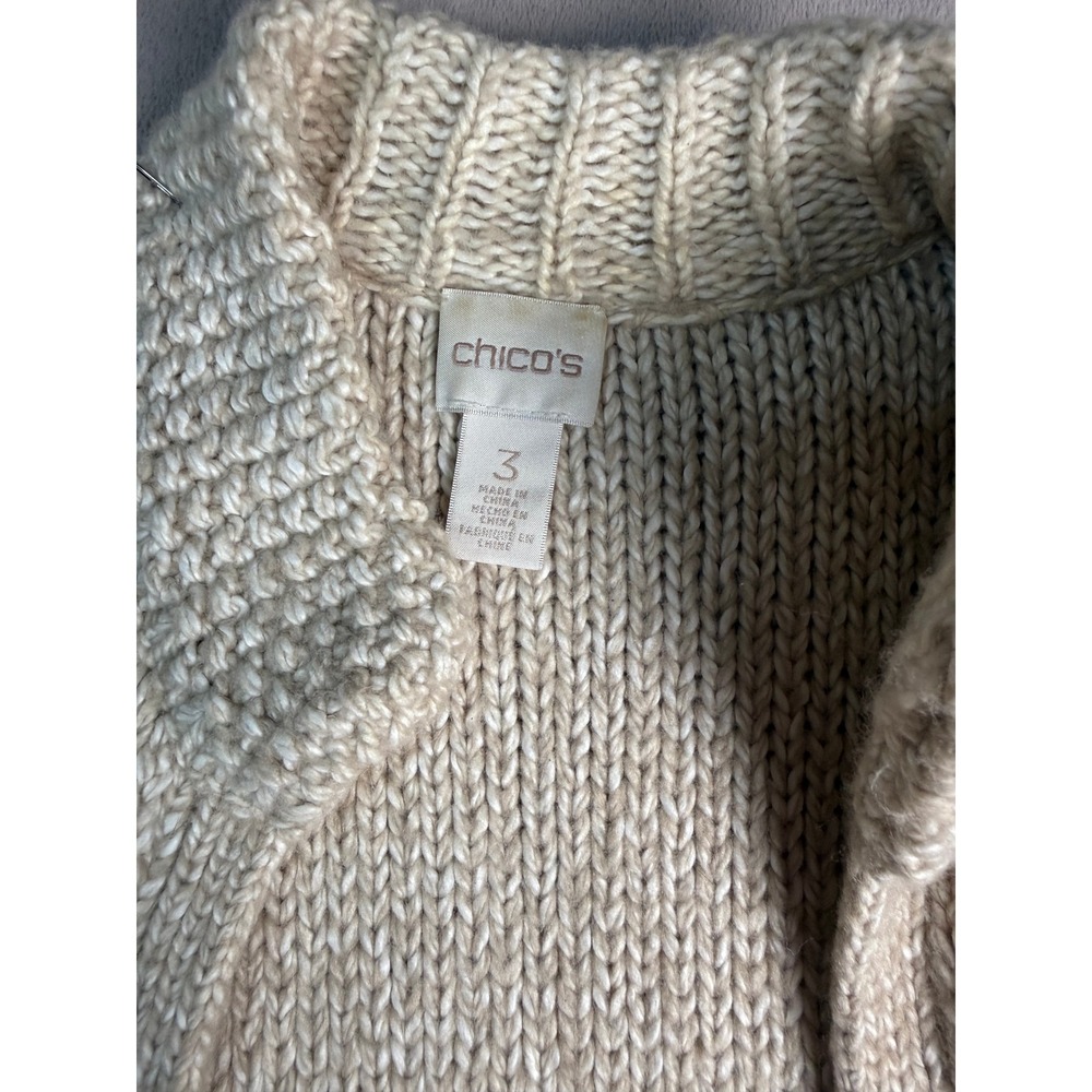 Chico's Knit Vest Women Size 3 XL Soft Cream Fringe Cable Ribbed Boho NWOT - Picture 2 of 8